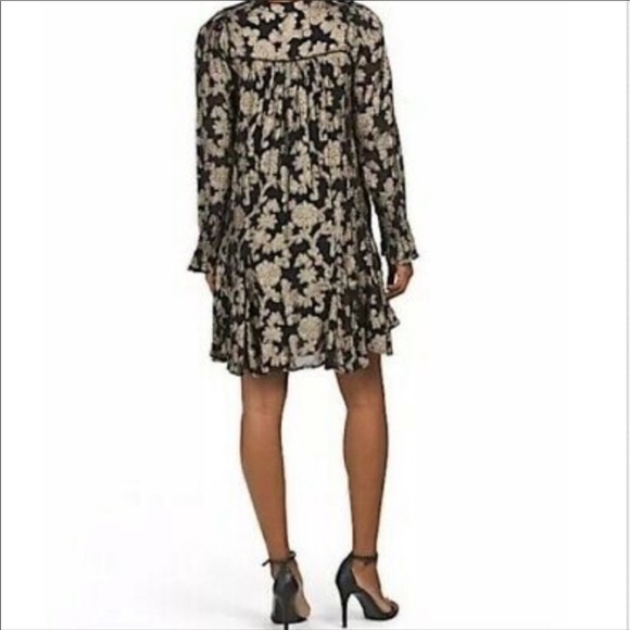 Anthropologie Black and Gold Pleated Tunic Dress - Picture 2 of 8